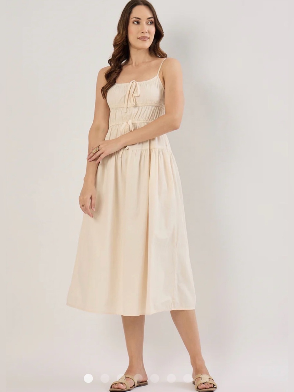 Sim & Sam Ecru Tie Front Milkmaid Poplin Midi Dress